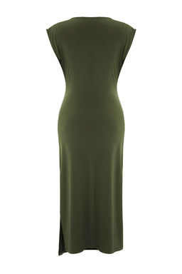 Haki Duz Buzgu / Drape Midi Buzgu Drape Detayl? Kruvaze Yaka Orme Elbise TWOSS25EL00098