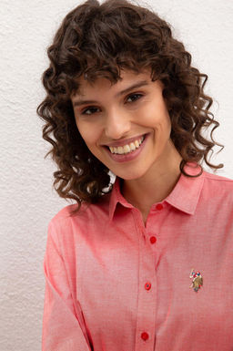 Женская красная базовая рубашка с длинным рукавом Неожиданная скидка в корзине - U.s. polo assn фото 2