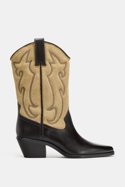 COMBINED LEATHER EMBROIDERED BOOTS - Zara фото 5