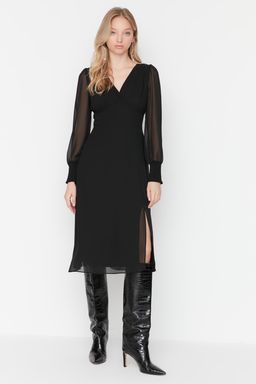 Trendyolmilla Siyah Midi Astarl? Korsaj Detayl? Dokuma Elbise TWOAW23EL01050