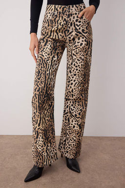 Cok Renkli Animal Leopar Desenli Yuksek Bel Genis Paca Wide Leg Jeans TWOAW26JE00160 - Trendyolmilla фото 3