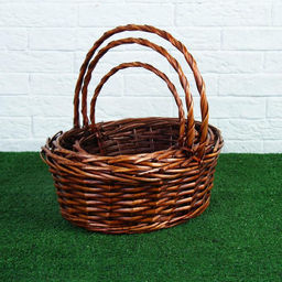 Корзина плетёная для хранения, ива, овальная, тёмно - коричневая, набор 3 шт.