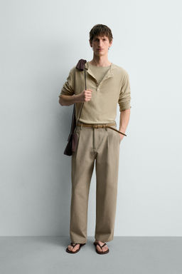 CAMISETA CUELLO PANADERO ALGOD?N - LINO  LIMITED EDITION / Beige oscuro