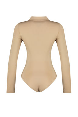 Bej Fermuar Yaka Detayl? C?tc?tl? Esnek Orme Body TWOAW24BD00005