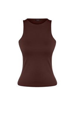 Kahverengi Pamuklu Halter Yaka Fitted/Vucuda Oturan Esnek Orme Atlet TWOSS23AL00069