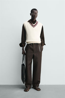 CHALECO PUNTO RIB CONTRASTE / Crudo