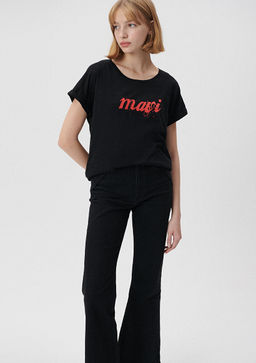 Mavi Logo Bask?l? Siyah Tisort