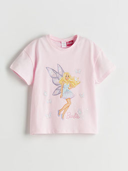 Bisiklet Yaka Barbie Bask?l? K?z ?ocuk Ti??rt