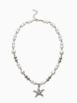 Кулон на жемчужных бусах «Морская звезда», 55 см, белый в серебре