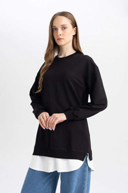 Толстовка-туника стандартного кроя с круглым вырезом - Defacto фото 3