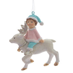 Изделие декоративное подвесное "Мальчик/Девочка на олене", L7 W3,5 H8,5 см, 2в.