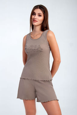 Арт. 9156/3 Пижама с шортами 42-50 (5 шт) Цвет:верх-кофе,низ-кофе