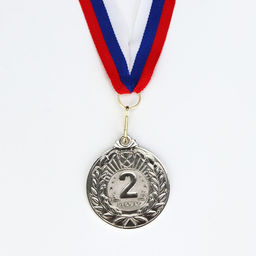 Цена за 2 шт. Медаль призовая «2 место» серебро, d=5 см, с лентой
