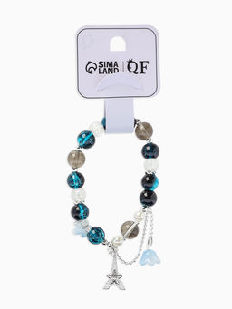 Браслет с подвесками "Сахарный" башня с цветами, шар №10/8, цвет чёрно-синий в серебре