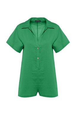 Yesil Genis Kal?p Dokuma Muslin Plaj Tulum TBESS23TU00001