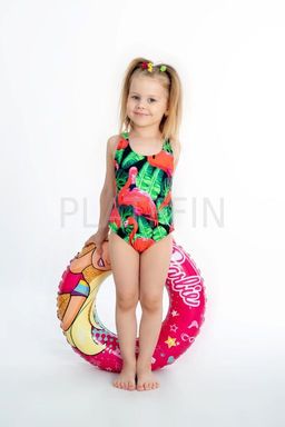 9811 Купальник детский слитный "Красные фламинго"