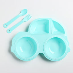 Тарелка детская с вилкой и ложкой, МИКС