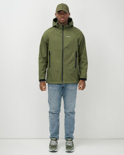 Ветровка спортивная мужская с капюшоном softshell цвета хаки 9563Kh