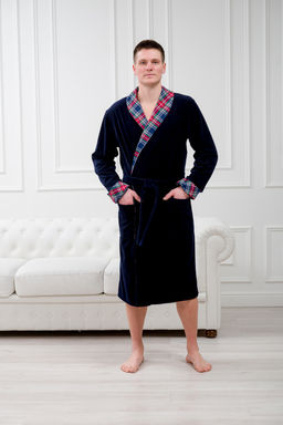 Халат мужской из велсофта Артур темно-синий - Амадэль фото 12