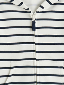 Kap??onlu ?izgili Erkek ?ocuk Fermuarl? Sweatshirt