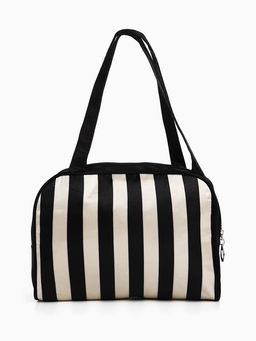 Косметичка-сумка на молнии, средний размер, в полоску, чёрная/белая