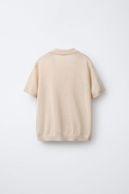 PLAIN LINEN AND COTTON POLO SHIRT