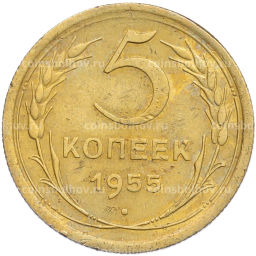 Монета 5 копеек 1955 года