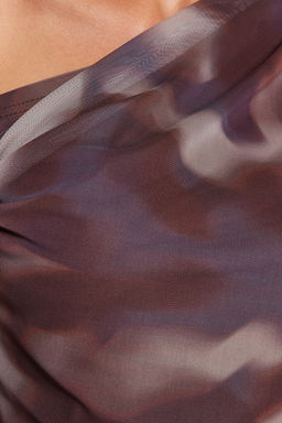 Kahverengi Tul Fitted/Vucuda Oturan Astarl? Asimetrik Yaka Orme Bluz TWOAW24BZ00051