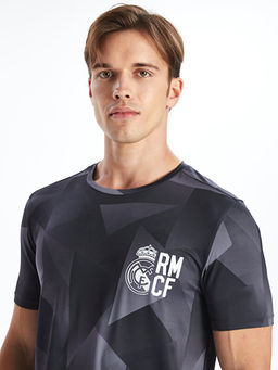 DRY-TECH Bisiklet Yaka K?sa Kollu Real Madrid Bask?l? Erkek Taraftar Ti??rt