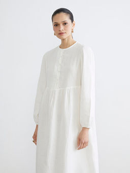 Bisiklet Yaka Balon Kollu M?slin Elbise