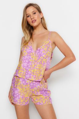 Trendyolmilla Cok Renkli Cicekli Ip Ask?l? Viskon Sortlu Dokuma Pijama Tak?m? THMSS23PT00003
