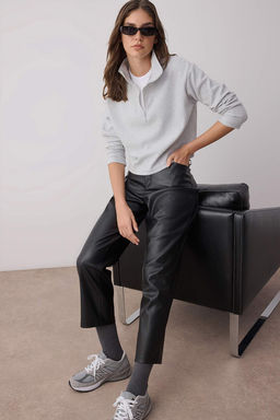 Gri Selanik/Triko Gorunumlu Fermuarl? Yaka Regular/Normal Kal?p Orme Sweatshirt TWOAW22SW0732