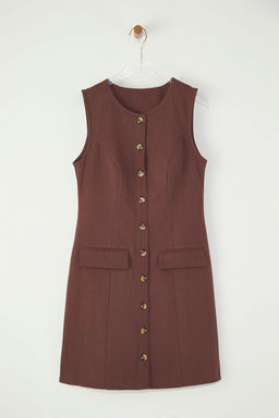 Trendyolmilla Kahverengi Keten Kar?s?ml? Cep Detayl? Mini Dokuma Gomlek Elbise TWOSS25EL00708  фото 12