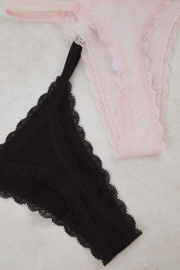 Siyah-Pembe 2li Seamless Tanga Dantel Detayl? Dokulu Tanga Kulot THMAW26KU00002 - Trendyolmilla фото 9
