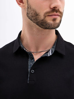 Джемпер мужской с воротником поло короткий рукав GREG G144-PO1246T-SAS5111 (черный)  фото 5