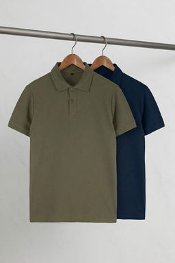 Lacivert-Haki Regular Fit 2li Paket Polo Yaka T-shirt TMNSS26PO00025