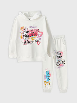 Kap??onlu Minnie Mouse Bask?l? Uzun Kollu K?z ?ocuk Sweatshirt ve E?ofman Alt?