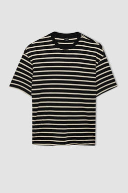 Полосатая футболка из плотной ткани с короткими рукавами и круглым вырезом Comfort Fit - Defacto фото 7