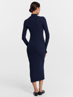 Облегающее платье миди в рубчик синего цвета