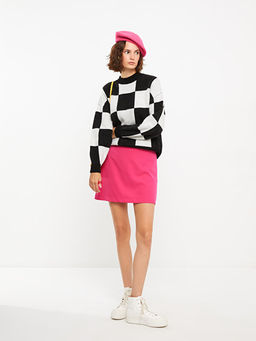 Bisiklet Yaka Ekose Uzun Kollu Kad?n Triko Kazak