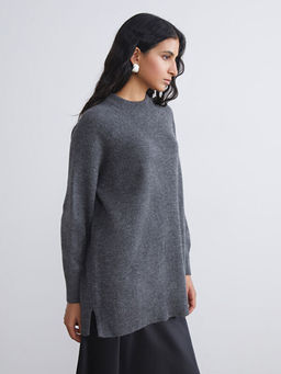 Bisiklet Yaka Oversize Kad?n Triko Tunik