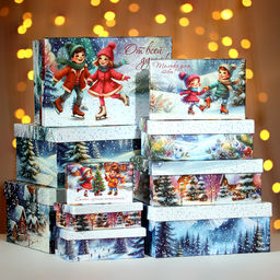 Набор подарочных новогодних коробок 10 в 1 Новогдние каникулы, 32.5?20?12.5 - 12?7?4 см