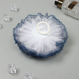 Цена за 6 шт. Бант для волос на резинке «Школьница», волна кружева контраст, d=15 см, сине-белый