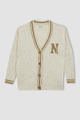 Трикотажный кардиган для школы и колледжа для девочек с v-образным вырезом - Defacto фото 9