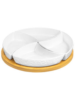 Менажница 25*25*6 см "Цветущая сакура" 4 секции на крутящ. дерев. подставке