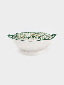 Бульонница с ручками «Гармония лепестков», 800 мл, 22.5×18×7 см, фарфор, белая, зелёная