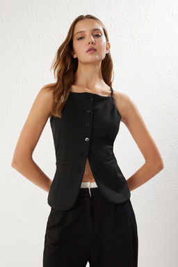 TRENDYOLMILLA Siyah Ask?l? Dugmeli Fleto Cepli Regular Orme Yelek TWOSS25YE00004  фото 2