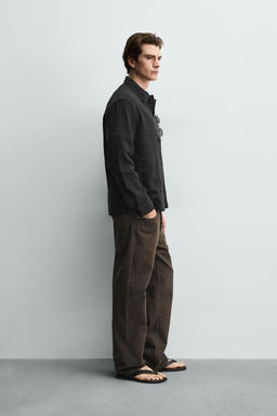 CAMISA POLO ALGOD?N - LINO / Negro - Zara фото 4