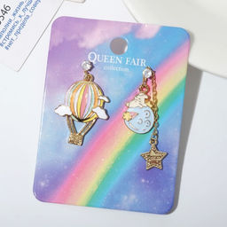 Серьги эмаль Путешествие воздушный шар и земля, цвет розово-голубой в золоте