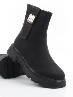 04-WD018-1M BLACK Ботинки зимние женские (натуральная кожа, 100% шерсть)